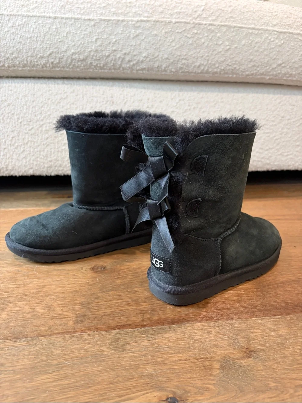 UGG Kids Black Shearling Bow Back Boots